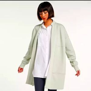 FLX Mint Green Open Front Quilted Knit Long Athleisure Cardigan - Size Medium